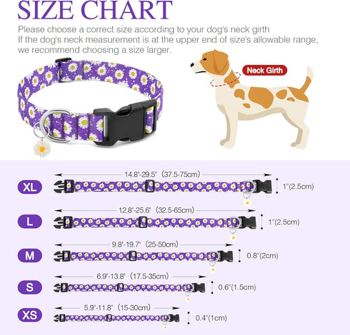 BiPawTi Floral Dog Collars for Large Dogs, Soft Cute Collar with Daisies Charms, Gift for Female Male Dogs (L, Purple)