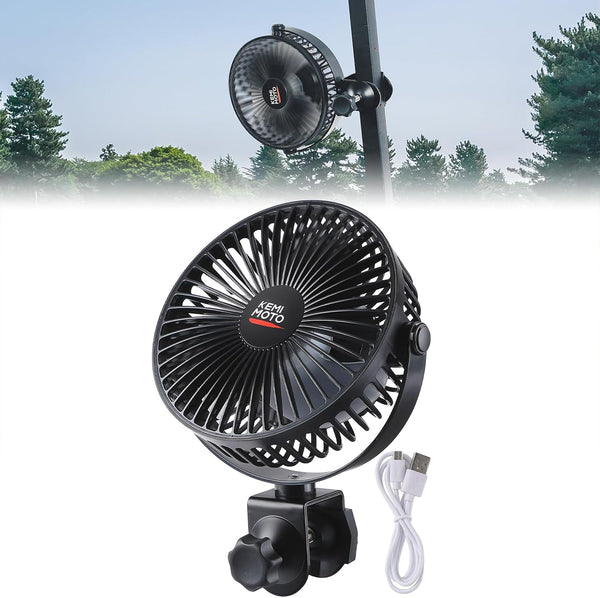 KEMIMOTO Golf Cart Clip Fan with Long Battery Life, 5 Speeds, 360 Degree Rotation, USB Power, Timer, Compatible with