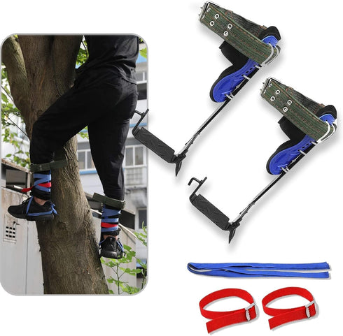 XKMT Upgraded Tree Climbing Spike Set with Safety Adjustable Belt Lanyard and Rope Rescue Gear, Blue
