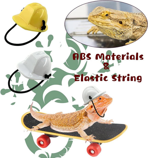Vehomy Bearded Dragon Accessories - Small Engineer Hat for Bearded Dragon, Mini Scooter for Hamster, 3Pcs