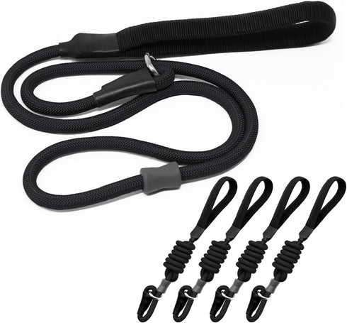 Strong Slip Rope Dog Training Leash (4ft) - 5pc Heavy Duty Durable Braided Nylon Lead with Rubber Stopper & Padded