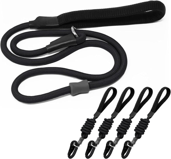 Strong Slip Rope Dog Training Leash (4ft) - 5pc Heavy Duty Durable Braided Nylon Lead with Rubber Stopper & Padded