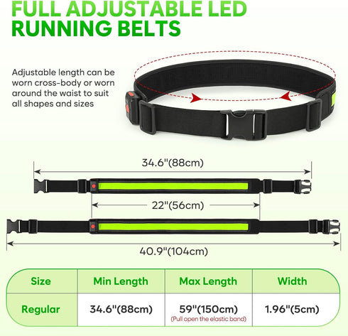 Illumifun LED Running Belt - USB Rechargeable Light Up Sash for Running, Cycling, Hiking, Nighttime Activities