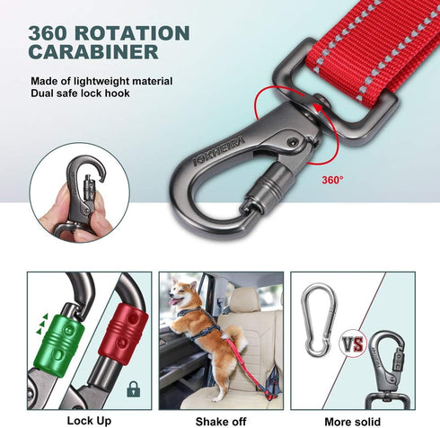 IOKHEIRA 3-in-1 Dog Seat Belt, Adjustable Safety Car Harness, Durable Nylon Reflective Bungee Tether with Clip Hook