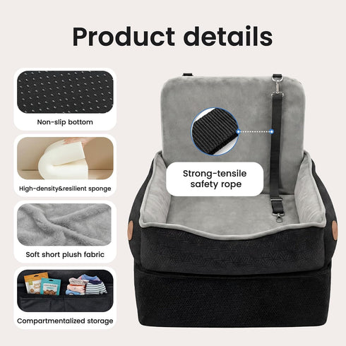 Amztrip Elevated Dog Cat Car Safety Seat - Waterproof,Black