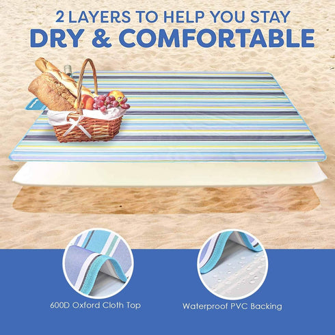 GIVERARE Picnic Beach Blanket, XL Sandfree Waterproof Outdoor Camping Blanket, Quick Drying Oxford Family Mat, Portable Extra Large Picnic Mat for Travel, Hiking, Music Festival, Lawn by GIVERARE
