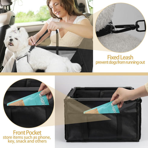PetsHome Upgrade Dog Car Seat, Foldable Booster Seat with 12 PVC Tubes, Waterproof for Small to Medium Dogs, Pure Black