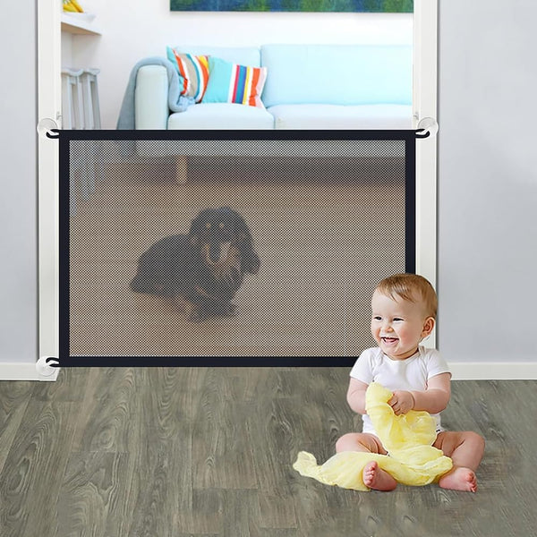 Magic Dog Gate, Foldable Mesh Pet Gate for Stairs and Door, Indoor Safety Isolation Fence (B-43×28”)
