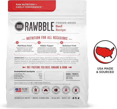 98% 12 oz BIXBI Liberty Freeze-Dried Dog Food Topper & Treats, Beef Meat & Organs, No Refrigeration USA Made