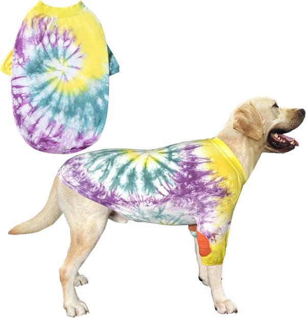 Dog Cotton T-Shirts, Colorful Purple Yellow, Soft Stretchy Pajamas for Extra Large Dogs (2XL Purple)