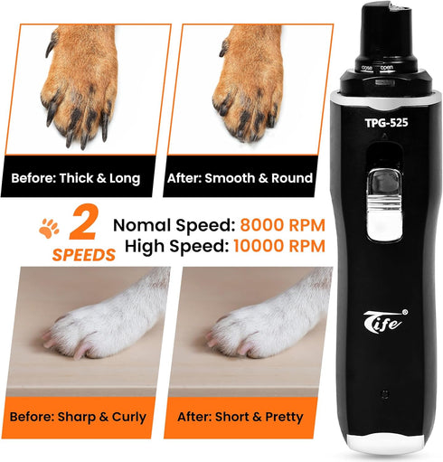 Tife Grinder,2 Trimmer,Quiet Dog Nail Speed Electric Rechargeable Dog Nail and Low-Vibration Pet Nail Grinder,Painless