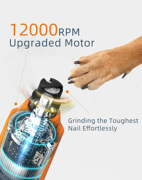 Super Quiet Dog Nail Grinder 45 db - 6-Speed Pet Nail Trimmer with 2 LED Lights & 3 Grinding Ports for All Dog Sizes