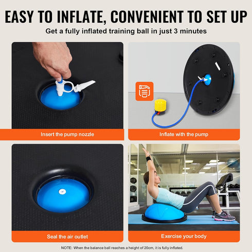 VEVOR Half Exercise Ball Trainer - 23 inch Balance Ball with Resistance Bands and Pump for Home Gym