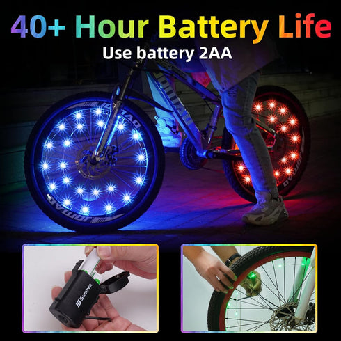 LED Bike Wheel Lights, 2-Tire Pack Bicycle Lights with Batteries Included, Stocking Stuffer Birthday Gift for Kids