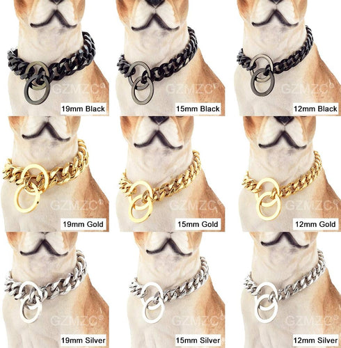 "Dog Chain Collar Black High Polished Stainless Steel Cuban Link Heavy Duty Chew Proof Leash for Small Dogs (15mm,