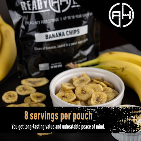 Pack 48 (6 Ready Hour Banana Chips Case Emergency Snacks, Dehydrated Fruit, Long-Term Storage, Crunchy Banana, Survival