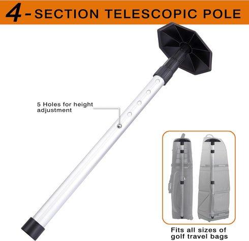 Golf Travel Support Pole, Aluminium Rod for Golf Bag Support to Protect Clubs from Impacts