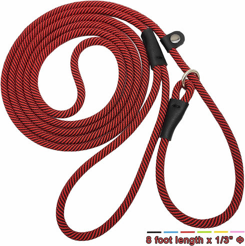 8FT Slip Lead Dog Leash, 1/3” Strong Rope, Adjustable No-Pull Leash for Small and Medium Pets
