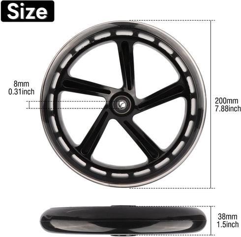 8-inch 200mm A5 Pack 2 Scooter PU Replacement Wheels for Razor Kick Scooter, of (Black)