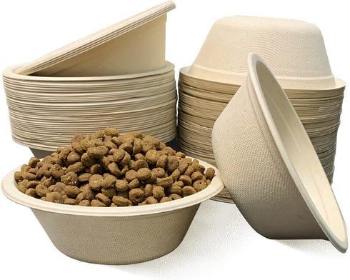 JETKONG 12 oz/1.5 cup Disposable Dog Bowls 100pk, 100% Compostable Paper Feeding Bowls for Dry and Wet Dog Food