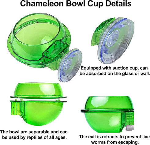Tfwadmx Chameleon Bowl, Reptile Feeding Feeder, Water Dish Gecko Ledge Suction Cup Feeder, 2 Pcs
