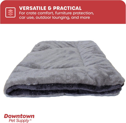 Downtown Pet Supply Dog Crate Mat, Comfort Dog Bed or Cat Bed, Soft Fleece Nap Mat, Charcoal/Silver, 24 in x 18 in