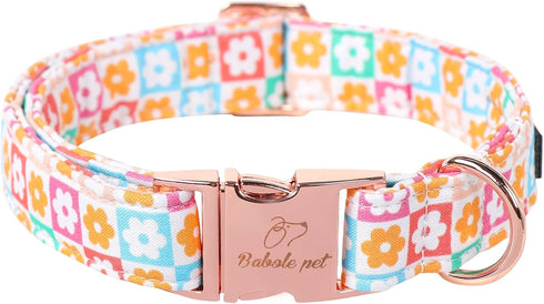 Cotton Dog Collar for Spring and Summer, Adjustable Puppy Collar with Safety Metal Buckle for Small, Medium, and Large