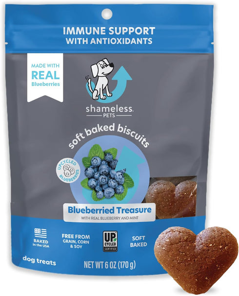 Shameless Pets Soft-Baked Dog Treats, Blueberried Treasure - Healthy Chews with Mint for Immune Support, 1-Pack, Made