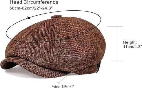 Linen Men's Newsboy Flat Cap, 8 Panel Ivy Cabbie Hat, Breathable Summer Gatsby Irish Fishing Hats
