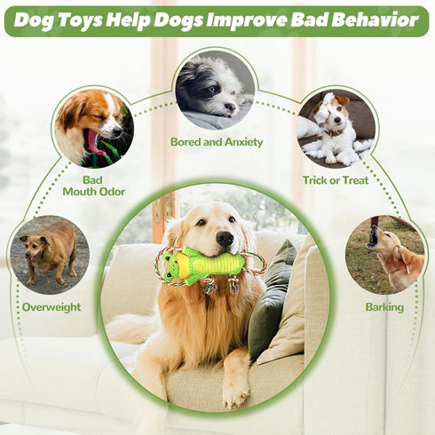 Dog Plush Squeak Toys with Crinkle Paper and Ropes, Interactive Toys for Small, Medium, Large Dogs