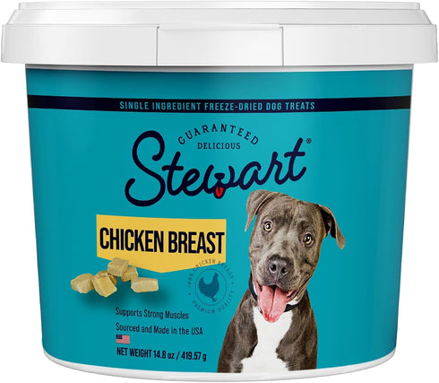 Stewart Freeze Dried Dog Treats - Chicken Breast, 14.8 oz, Grain Free & Gluten Free, Resealable Tub