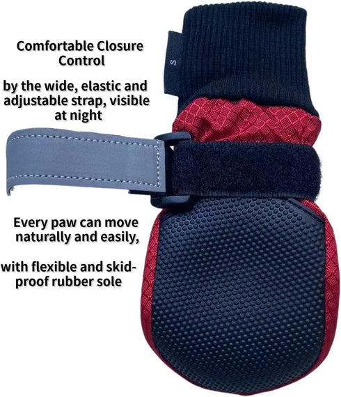 Winter Paw Protector Dog Boots - Waterproof Soft Sole and Nonslip, Set of 4, Color Red, Size Small