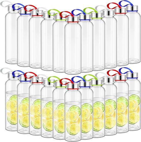 Zubebe 24 Pcs Water Bottles Bulk, 17 oz Reusable Acrylic Bottles with Stainless Steel Leak Proof Lids