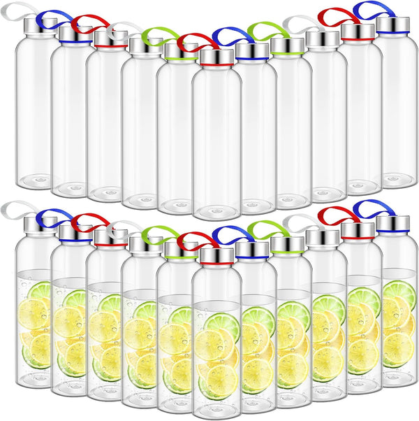 Zubebe 24 Pcs Water Bottles Bulk, 17 oz Reusable Acrylic Bottles with Stainless Steel Leak Proof Lids