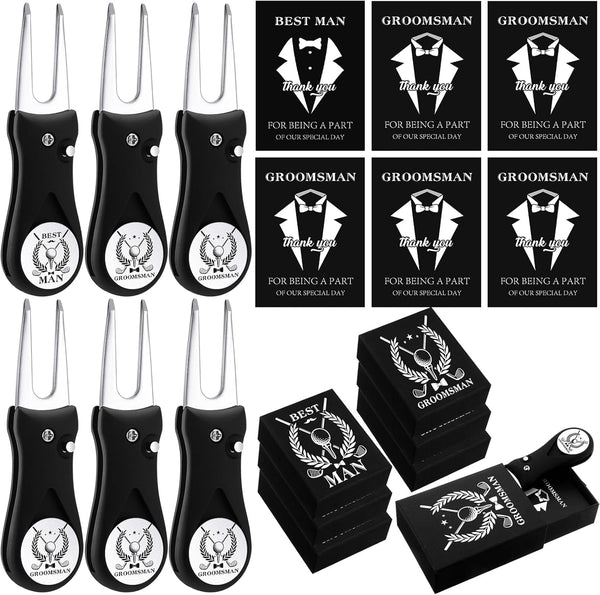 Seenelling 6 Sets Groomsmen Golf Proposal Gifts Box, Include Groomsman Divot Tool with