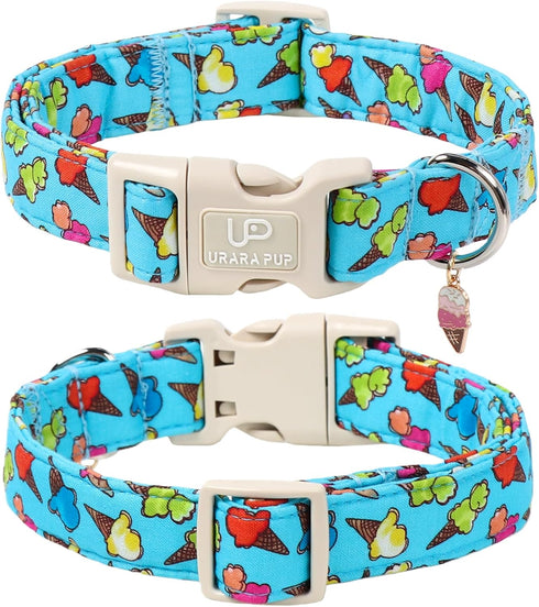 Summer Summer Dog Collar, Colorful Icecream Cotton Dog Collar with Quick Release, Collars for Small Medium Large Boys