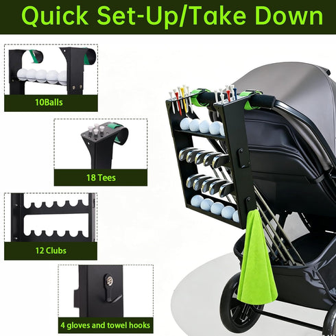 Strollers,12-Club 10-Ball 4 Golf Stroller Attachment - Metal Golf Club Holder for & hooks Capacity with Adjustable
