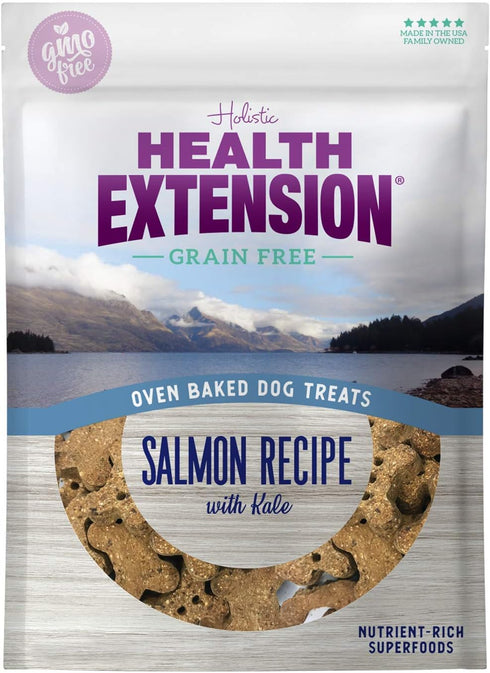 Health Extension Oven-baked Dog Treat, Gluten & Grain-free, Puppy Training Dry Biscuit Treats, Salmon & Kale Recipe