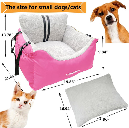 Amremsu 25,Fully Small Dogs Car Seat Under Detachable and Washable Ultra Soft Carseat Travel, with Clip-on,Portable