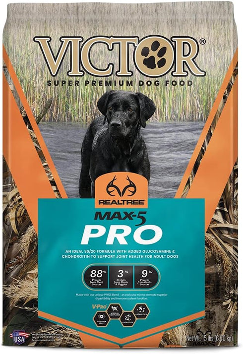 Victor Super Premium Dog Food, Realtree MAX-5 PRO Dry Dog Food, 30% Protein, Gluten Free, 15 lb