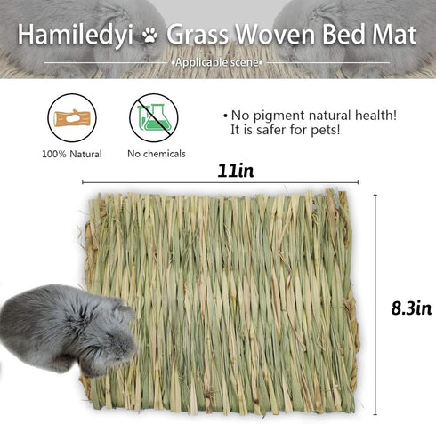 Chinchilla Hamiledyi Grass Mat for Rabbit Bunny Chew Toys Woven Bed Mat for Guinea Pig Squirrel Hamster Cat Dog