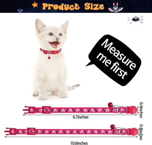 Weewooday 4 Pieces Halloween Skull Cat Collar Breakaway Kitten Collars with Bell, Adjustable Outfit with Skull Patterns