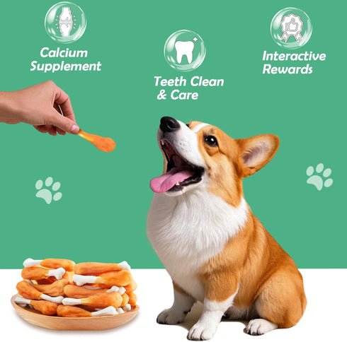 10.6oz, 18-20 Count Dog Treats for Small Dogs, Chicken Wrapped Calcium Bones Rawhide-Free Grain-Free Chews Training