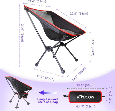 KYOEON 330Lbs Portable Camping Chair, Ultralight Durable Foldable Chair for Outdoor Camp,Travel, Beach, Picnic, Garden