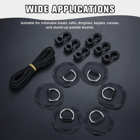 Yetaha 6 Pack Stainless Steel D Rings, PVC Patch, Bungee Cord with Hooks for Inflatable Boat