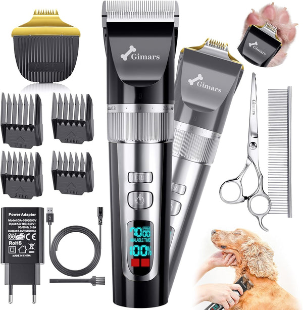 Gimars 2 in 1 Dog Clippers with Stainless Steel Dog Grooming Scissors