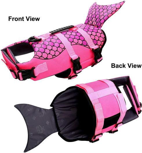 Queenmore Dog Life Jacket, Adjustable Ripstop Shark Safety Vest with High Buoyancy and Durable Rescue Handle, Pink Fish