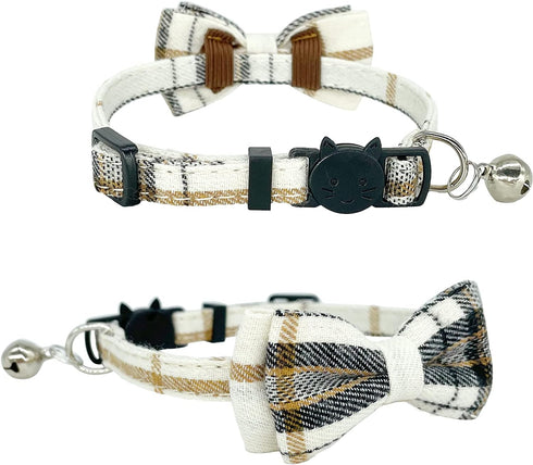 KUDES 2 Pack Cat Collars Set, Breakaway Cat Collar with Cute Bow Tie and Bell, Adjustable for Kitten and Puppies