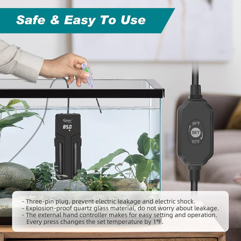 hygger 75W/150W/300W Aquarium Heater, Submersible Double Quartz Explosion-Proof for Freshwater & Saltwater