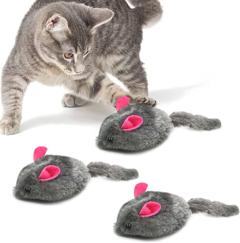 SunGrow Plush Squeaky Mice for Cats, 3 Tug Chews for Kittens' Interactive Fun, Soft Stuffed Fetch for Ferrets
